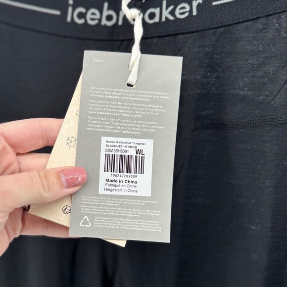 Icebreaker ZoneKnit 125 Thermal Leggings Women Large Black Wool Base Layer NEW - Picture 2 of 8